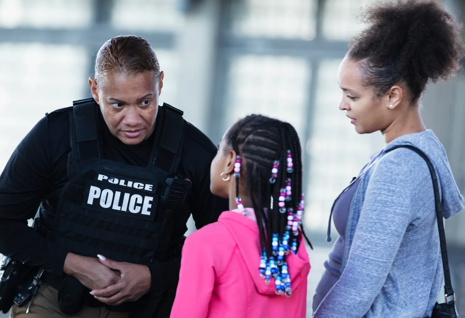Police helping a girl
